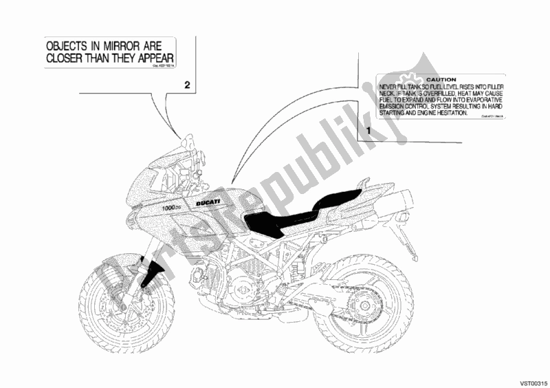 Alle onderdelen voor de Waarschuwingsetiketten Usa van de Ducati Multistrada 1000 USA 2005